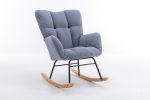 Mid Century Modern Teddy fabric Tufted Upholstered Rocking Chair Padded Seat for Living Room Bedroom; Light Blue