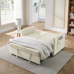 Loveseats Sofa Bed with Pull-out Bed; Adjsutable Back and Two Arm Pocket; Beige (54.5'x33'x31.5')
