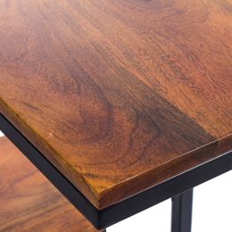Iron Framed Mango Wood Accent Table with Lower Shelf; Brown