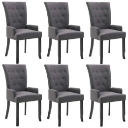 Dining Chairs with Armrests 6 pcs Dark Gray Fabric