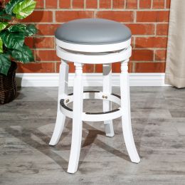 24" Counter Stool; White Finish; Gray Leather Seat