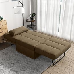 Living Room Bed Room Metal Frame with Brown Linen Fabric Recliner Bed Ottoman