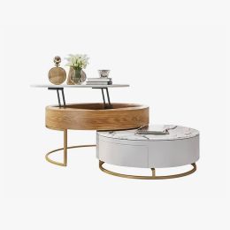 Modern Nesting Coffee Table Set With Sintered Stone Top;  Lift-top Coffee Table Set Of 2;  31.5"
