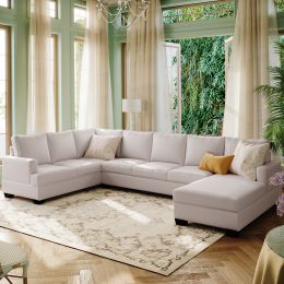 Modern Large Upholstered U-Shape Sectional Sofa;  Extra Wide Chaise Lounge Couch (Color: Beige)