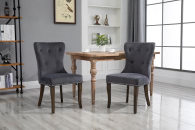 TOPMAX Victorian Dining Chair Button Tufted Armless Chair Upholstered Accent Chair; Nailhead Trim; Chair Ring Pull Set of 2 (Grey) (Color: as Pic)