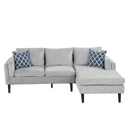 84.65" Modern Upholstered L-Shape Sofa Couch with Chaise and 2 Pillows; 3-Seater Couch with rubber wood legs for Living Room; Apartment; Small Space (Color: Light Gray)
