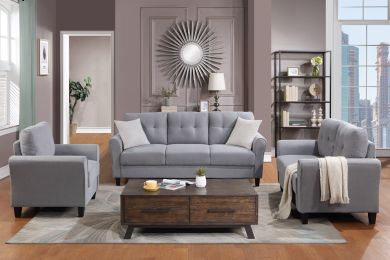 Living Room Sofa Set Linen Upholstered Couch Furniture for Home or Office (1+2+3 Seat) (Color: Light Grey-Blue)