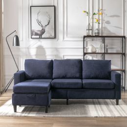 Sectional Sofa with Handy Side Pocket; Living Room L-Shape 3-Seater Couch with Movable Ottoman for Small Space (Color: Blue)