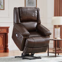 Power Lift Chair with Adjustable Massage Function; Recliner Chair with Heating System for Living Room (Color: Brown)
