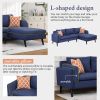 84.65" Modern Upholstered L-Shape Sofa Couch with Chaise and 2 Pillows; 3-Seater Couch with rubber wood legs for Living Room; Apartment; Small Space