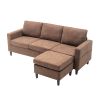 Sectional Sofa with Handy Side Pocket; Living Room L-Shape 3-Seater Couch with Movable Ottoman for Small Space