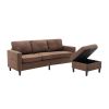 Sectional Sofa with Handy Side Pocket; Living Room L-Shape 3-Seater Couch with Movable Ottoman for Small Space