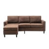 Sectional Sofa with Handy Side Pocket; Living Room L-Shape 3-Seater Couch with Movable Ottoman for Small Space