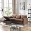 Sectional Sofa with Handy Side Pocket; Living Room L-Shape 3-Seater Couch with Movable Ottoman for Small Space