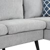 84.65" Modern Upholstered L-Shape Sofa Couch with Chaise and 2 Pillows; 3-Seater Couch with rubber wood legs for Living Room; Apartment; Small Space