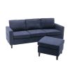Sectional Sofa with Handy Side Pocket; Living Room L-Shape 3-Seater Couch with Movable Ottoman for Small Space