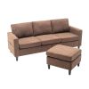 Sectional Sofa with Handy Side Pocket; Living Room L-Shape 3-Seater Couch with Movable Ottoman for Small Space