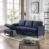 Sectional Sofa with Handy Side Pocket; Living Room L-Shape 3-Seater Couch with Movable Ottoman for Small Space