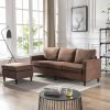 Sectional Sofa with Handy Side Pocket; Living Room L-Shape 3-Seater Couch with Movable Ottoman for Small Space