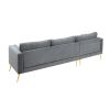 Sectional Sofa with Two Pillows; L-Shape Upholstered Couch with Modern Elegant Velvet for Living Room Apartment