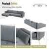 Sectional Sofa with Two Pillows; L-Shape Upholstered Couch with Modern Elegant Velvet for Living Room Apartment
