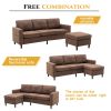 Sectional Sofa with Handy Side Pocket; Living Room L-Shape 3-Seater Couch with Movable Ottoman for Small Space