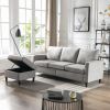 Sectional Sofa with Handy Side Pocket; Living Room L-Shape 3-Seater Couch with Movable Ottoman for Small Space