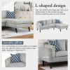 84.65" Modern Upholstered L-Shape Sofa Couch with Chaise and 2 Pillows; 3-Seater Couch with rubber wood legs for Living Room; Apartment; Small Space