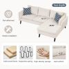 84.65" Modern Upholstered L-Shape Sofa Couch with Chaise and 2 Pillows; 3-Seater Couch with rubber wood legs for Living Room; Apartment; Small Space