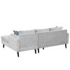 84.65" Modern Upholstered L-Shape Sofa Couch with Chaise and 2 Pillows; 3-Seater Couch with rubber wood legs for Living Room; Apartment; Small Space