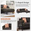 84.65" Modern Upholstered L-Shape Sofa Couch with Chaise and 2 Pillows; 3-Seater Couch with rubber wood legs for Living Room; Apartment; Small Space