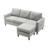Sectional Sofa with Handy Side Pocket; Living Room L-Shape 3-Seater Couch with Movable Ottoman for Small Space