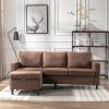 Sectional Sofa with Handy Side Pocket; Living Room L-Shape 3-Seater Couch with Movable Ottoman for Small Space