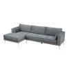Sectional Sofa with Two Pillows; L-Shape Upholstered Couch with Modern Elegant Velvet for Living Room Apartment