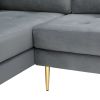 Sectional Sofa with Two Pillows; L-Shape Upholstered Couch with Modern Elegant Velvet for Living Room Apartment
