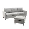 Sectional Sofa with Handy Side Pocket; Living Room L-Shape 3-Seater Couch with Movable Ottoman for Small Space