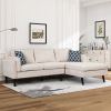 84.65" Modern Upholstered L-Shape Sofa Couch with Chaise and 2 Pillows; 3-Seater Couch with rubber wood legs for Living Room; Apartment; Small Space